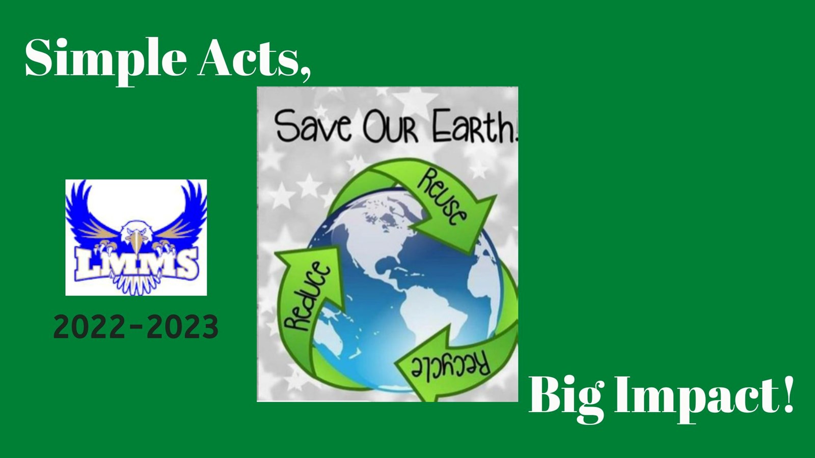 Simple Acts, Big Impact Save our Earth Reduce, Reuse, Recycle Earth